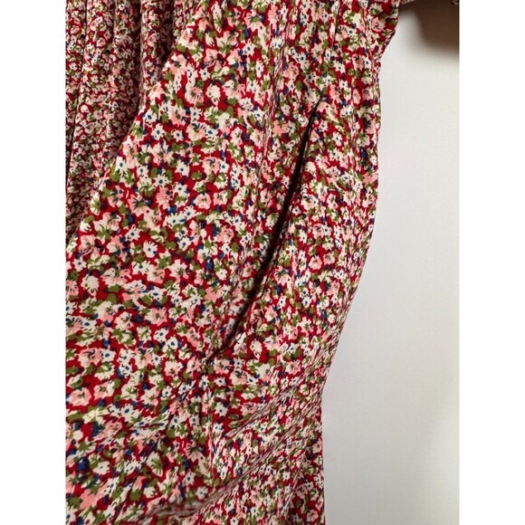 Natural Life Dress Womens Medium Red Pink Floral Rayon Knee Length Boho Peasant - Picture 9 of 14